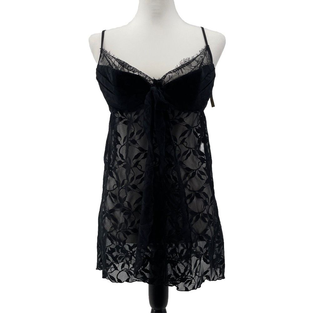 Y2K Babydoll Lace Top Womens Large Black Whimsigoth Dark Fairy Romantic Camisole